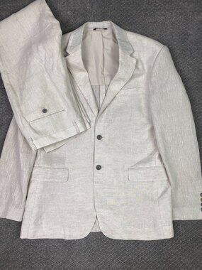 Tasso Elba Linen Suit Beige Blazer XL Pants 36x32 NWOT 100% Linen